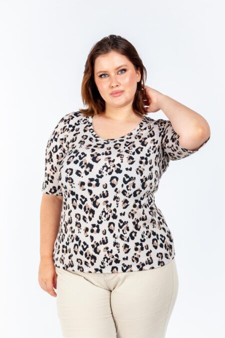 Γυναικεία Μπλούζα Animal Print με Χαμόγελο Λαιμόκοψη