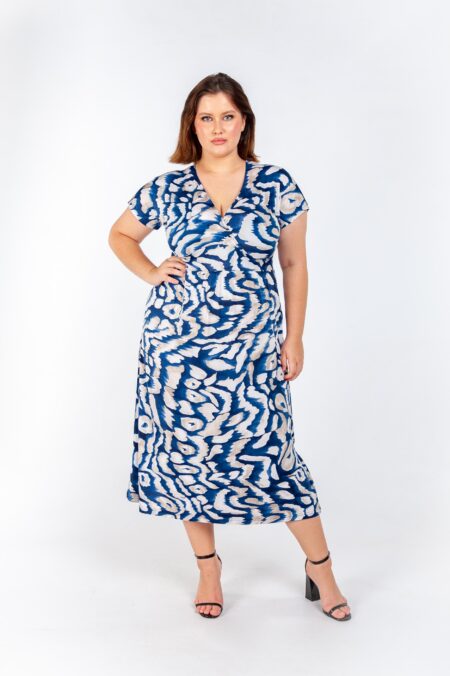 Κοντομάνικο κρουαζέ φόρεμα Plus Size - «Cuncu»