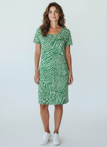 Κοντομάνικο φόρεμα με χαμηλή τάλια/ Vesti