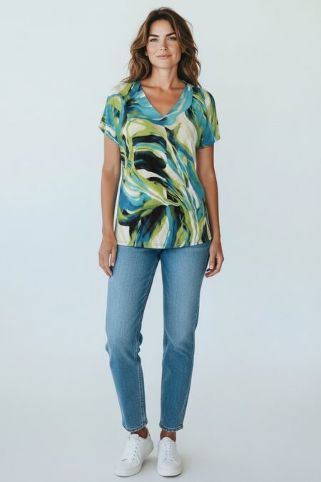 Κοντομάνικη μπλούζα με V Peridot